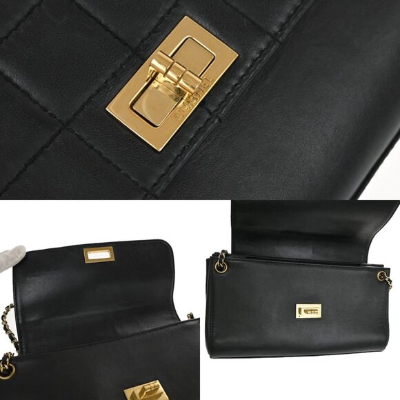 CHANEL Chocolate Bar 2.55 Chain Shoulder Bag Leather Black GHW France 683RL251 - Picture 5 of 15